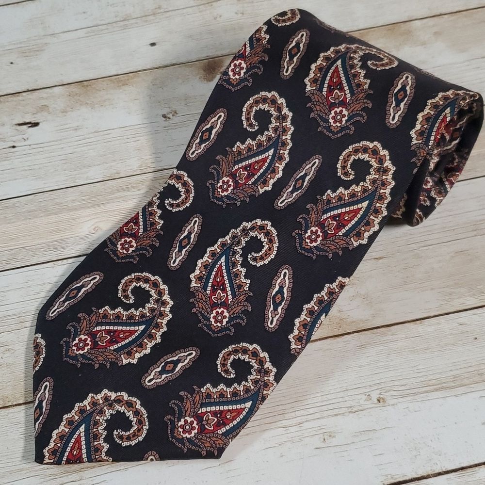 Pierre Balmain Mens Vintage Neck Tie Black Paisley Silk Extra Long Made In Italy